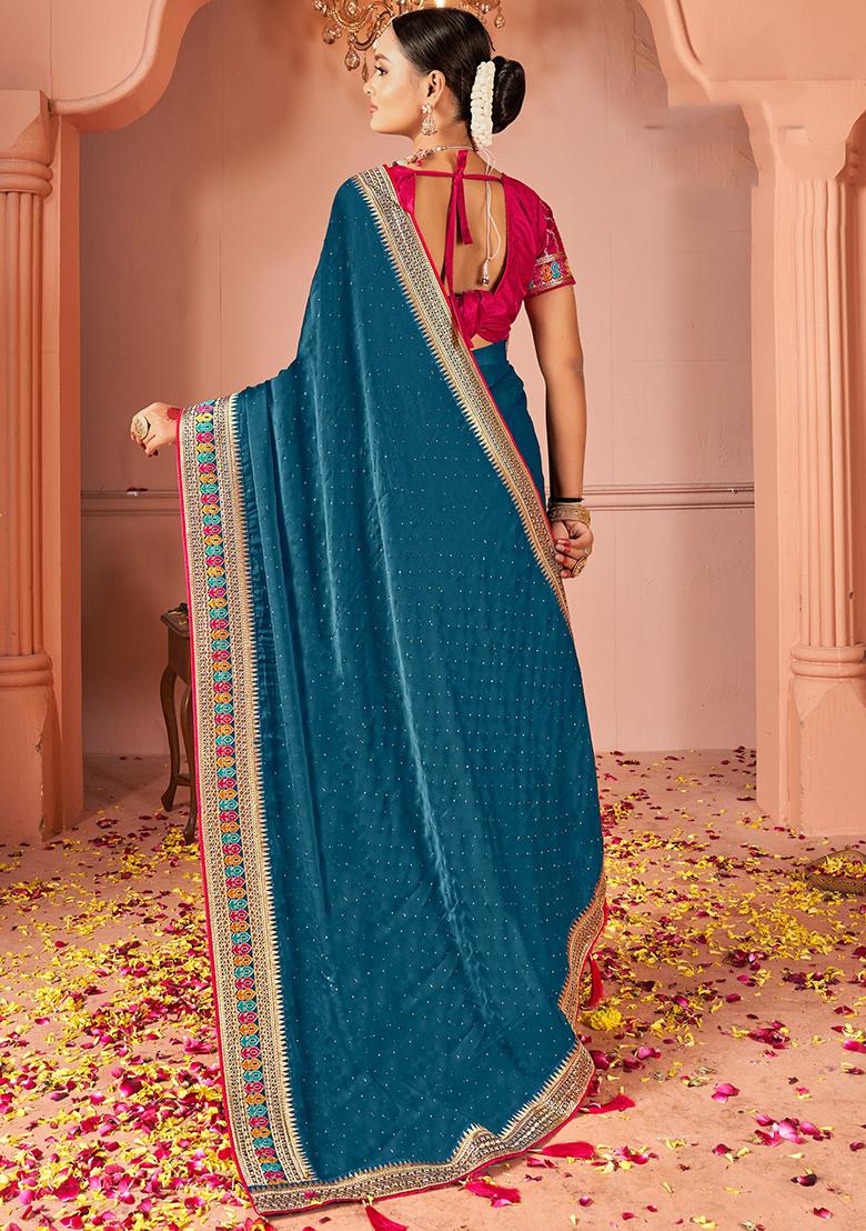 Blue Embroidered Silk Sarees