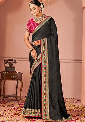 Black Embroidered Silk Sarees