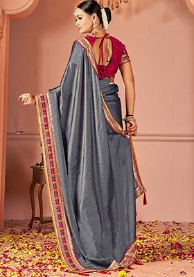 Grey Embroidered Silk Sarees
