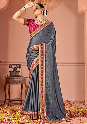 Grey Embroidered Silk Sarees
