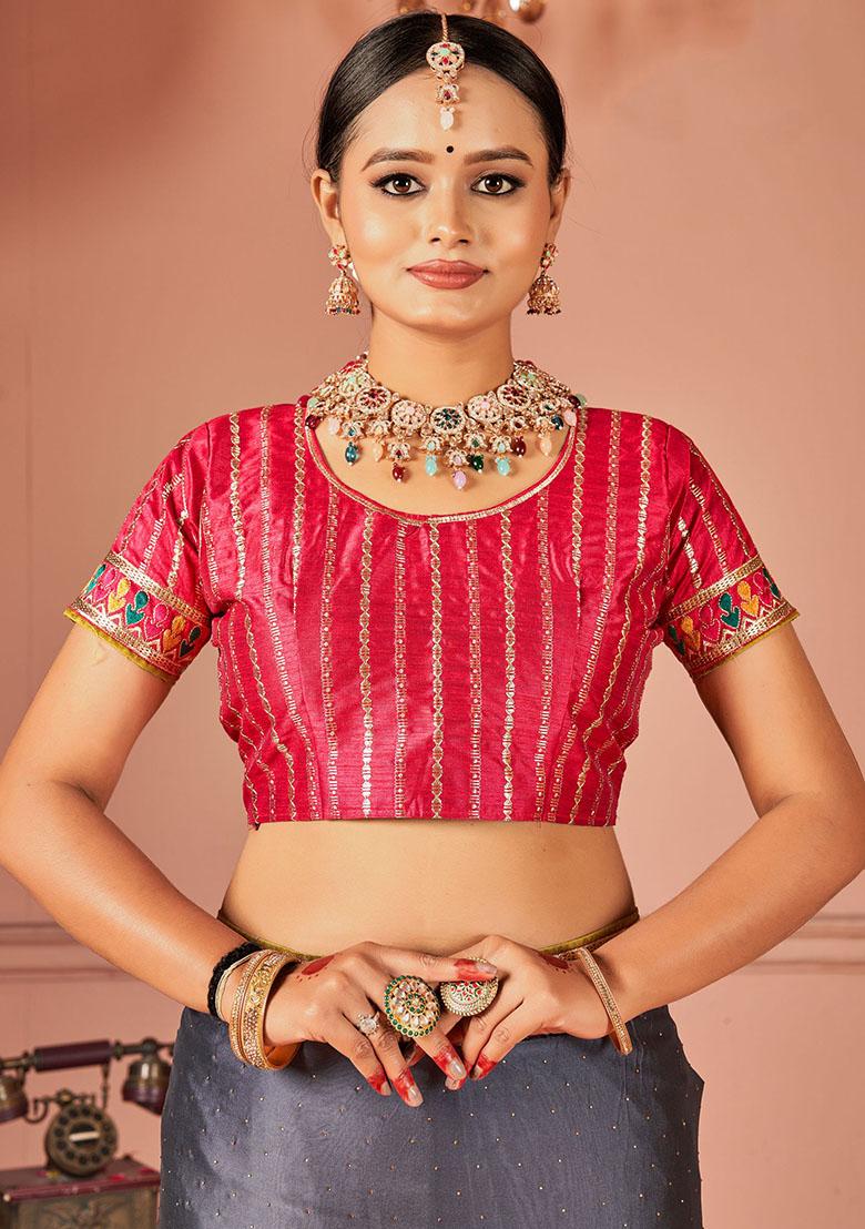 Grey Embroidered Silk Sarees