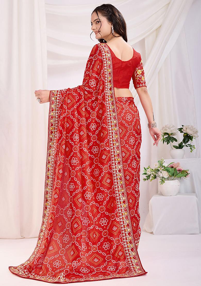 Maroon Bandhani Print Silk Sarees