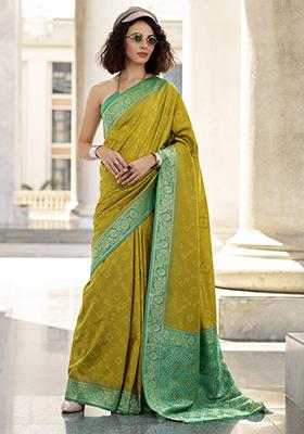 Green Bandhani Print Silk Sarees