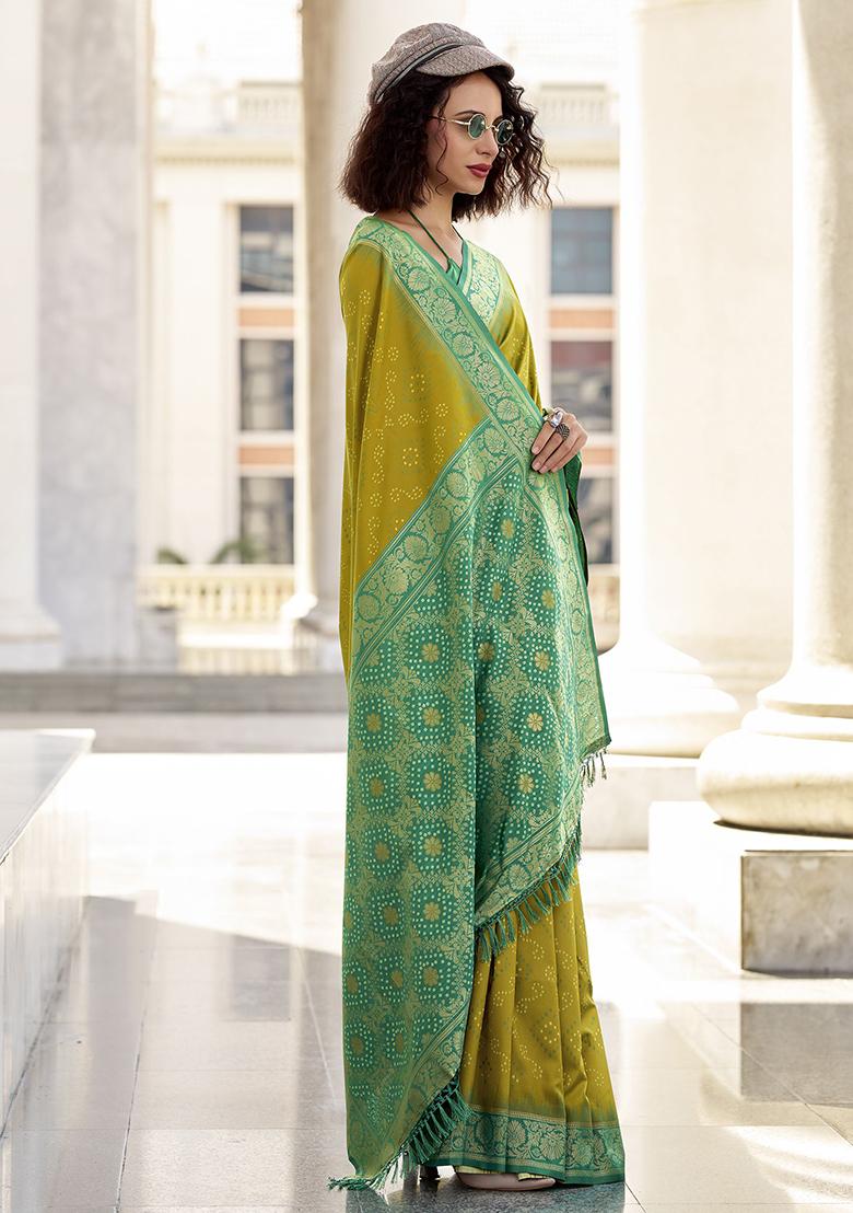 Green Bandhani Print Silk Sarees