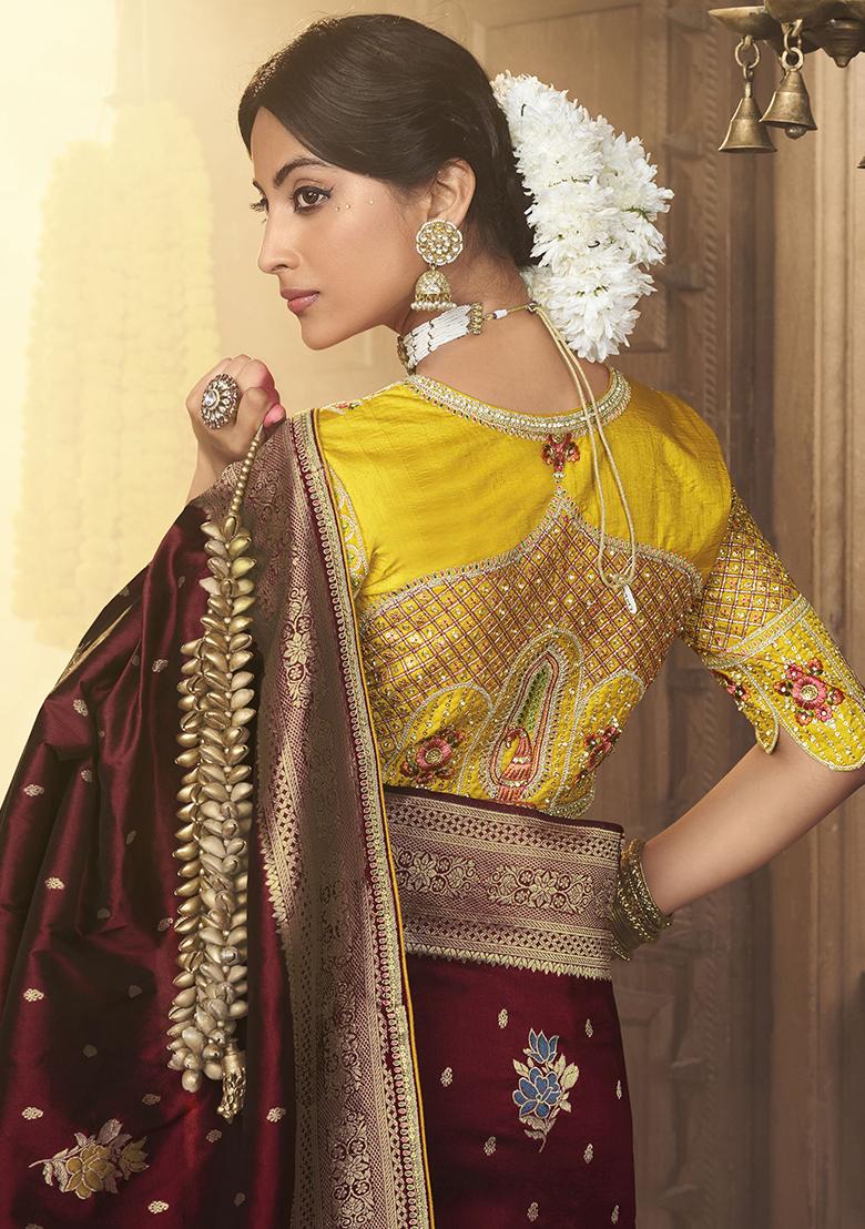 Maroon Zari Weaving Silk Sarees