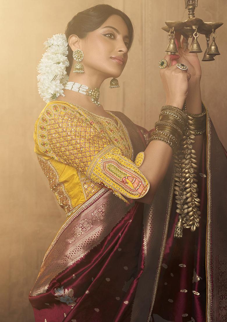 Maroon Zari Weaving Silk Sarees