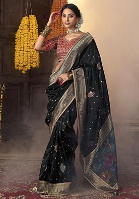 Black Zari Weaving Silk Sarees