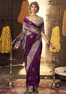 Purple Zari Weaving Silk Sarees