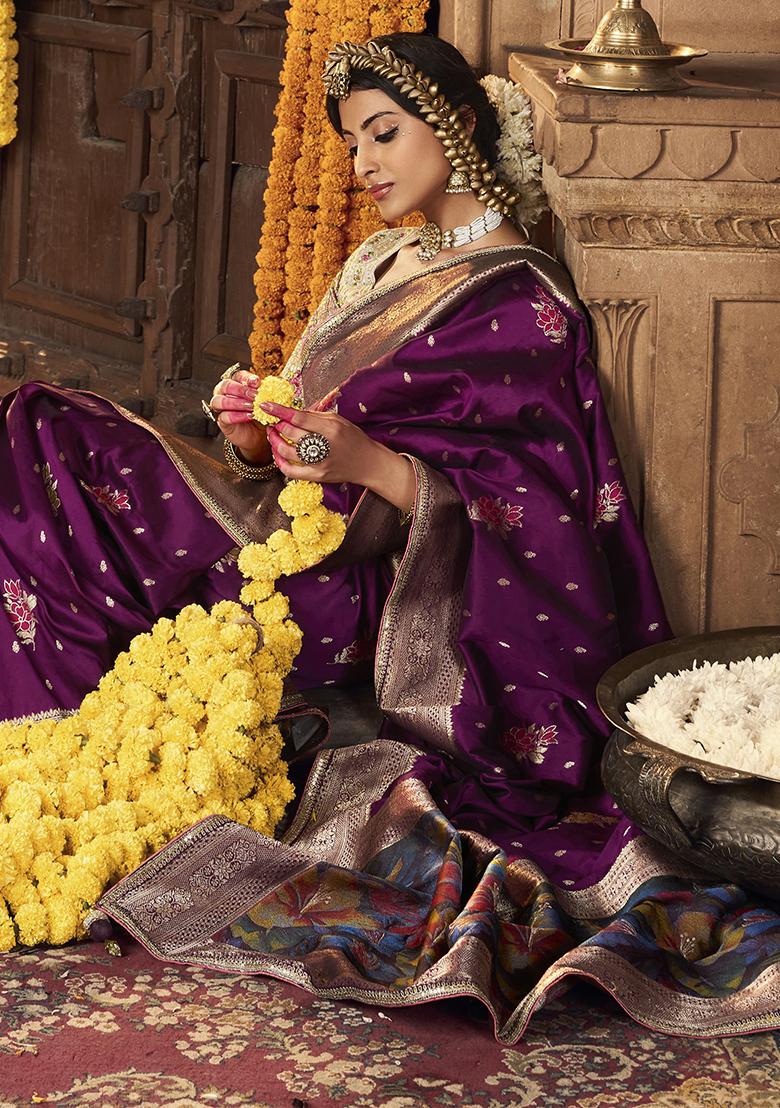 Purple Zari Weaving Silk Sarees