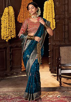 Blue Zari Weaving Silk Sarees