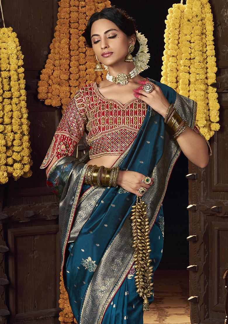 Blue Zari Weaving Silk Sarees