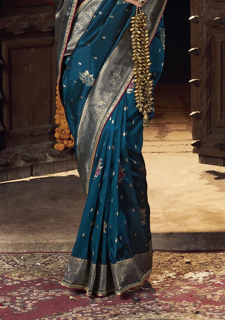 Blue Zari Weaving Silk Sarees
