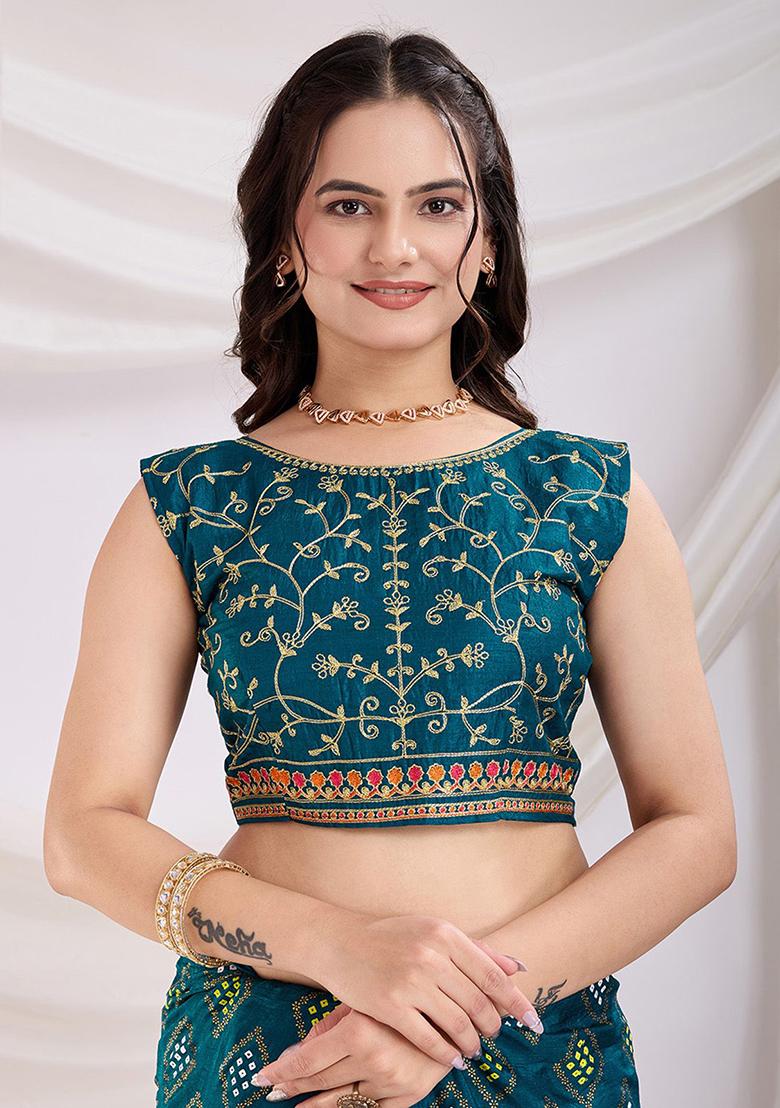 Blue Bandhani Print Silk Sarees