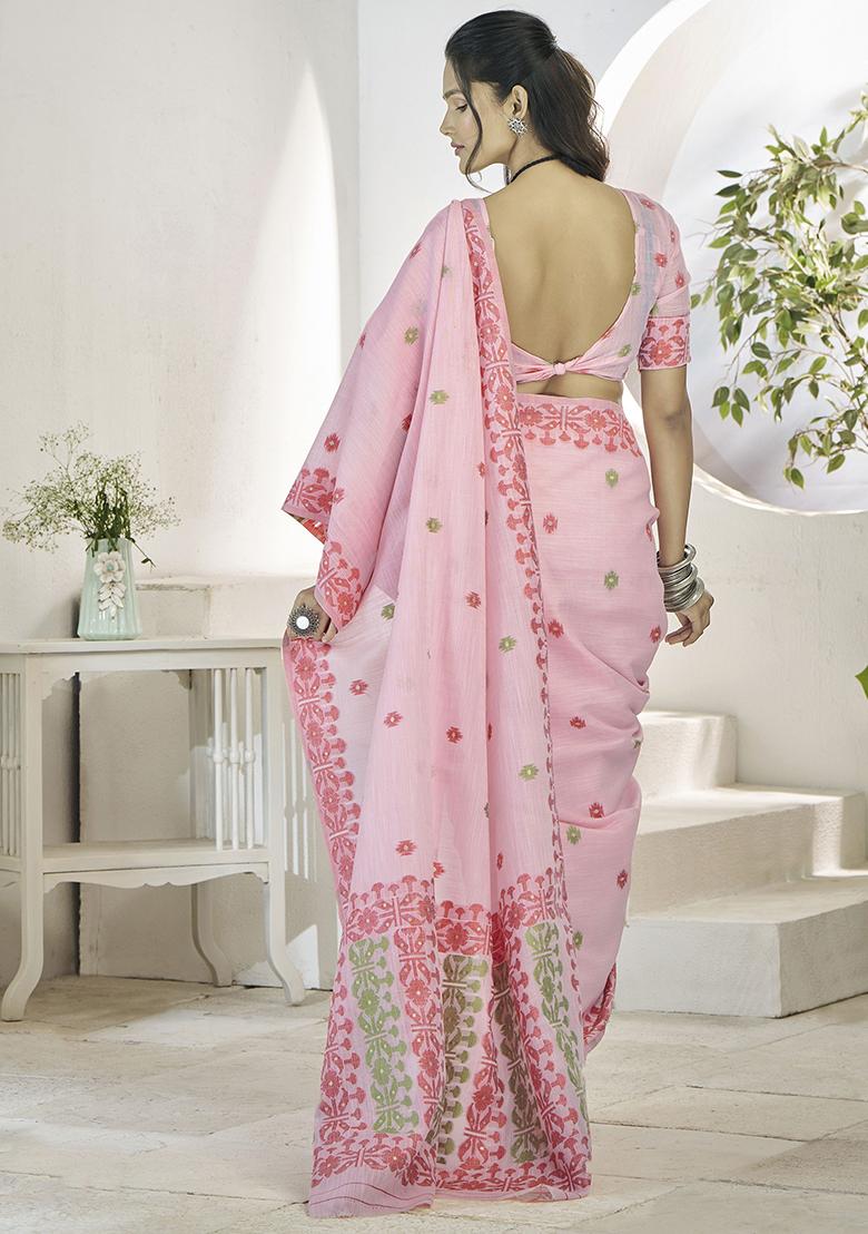 Pink Digital Print Linen Sarees
