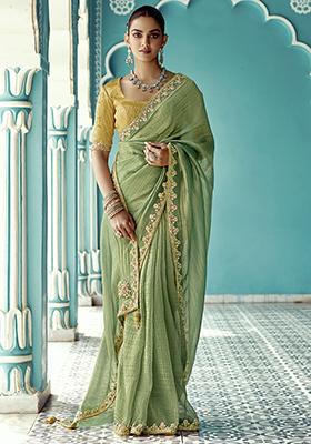 Green Embroidered Tissue Silk Sarees