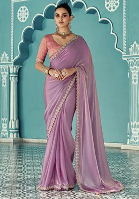 Purple Embroidered Tissue Silk Sarees