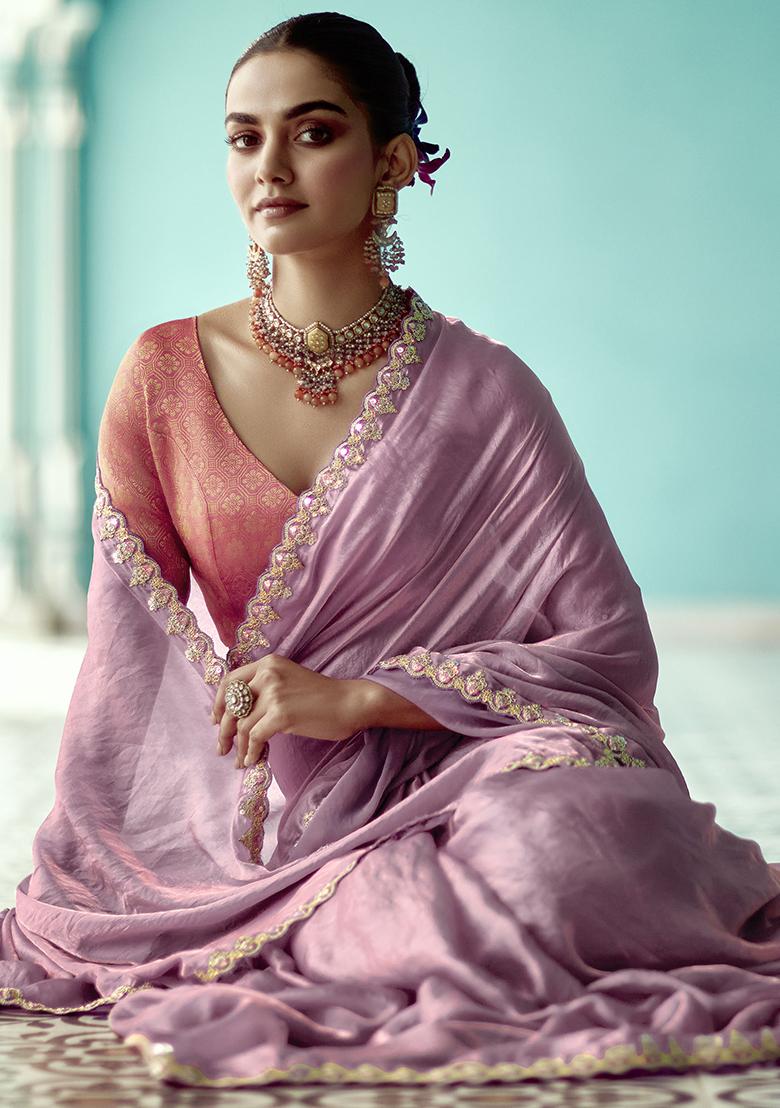 Purple Embroidered Tissue Silk Sarees