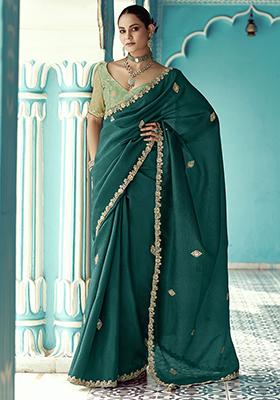Green Embroidered Tissue Silk Sarees