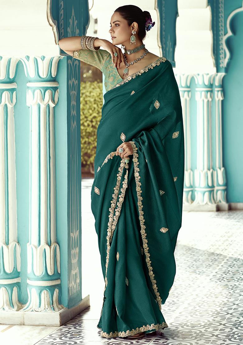 Green Embroidered Tissue Silk Sarees