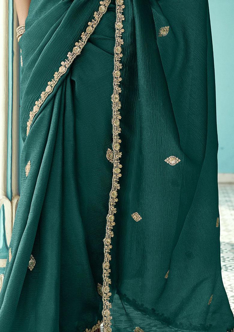 Green Embroidered Tissue Silk Sarees