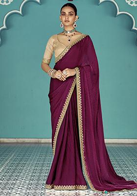 Purple Embroidered Tissue Silk Sarees