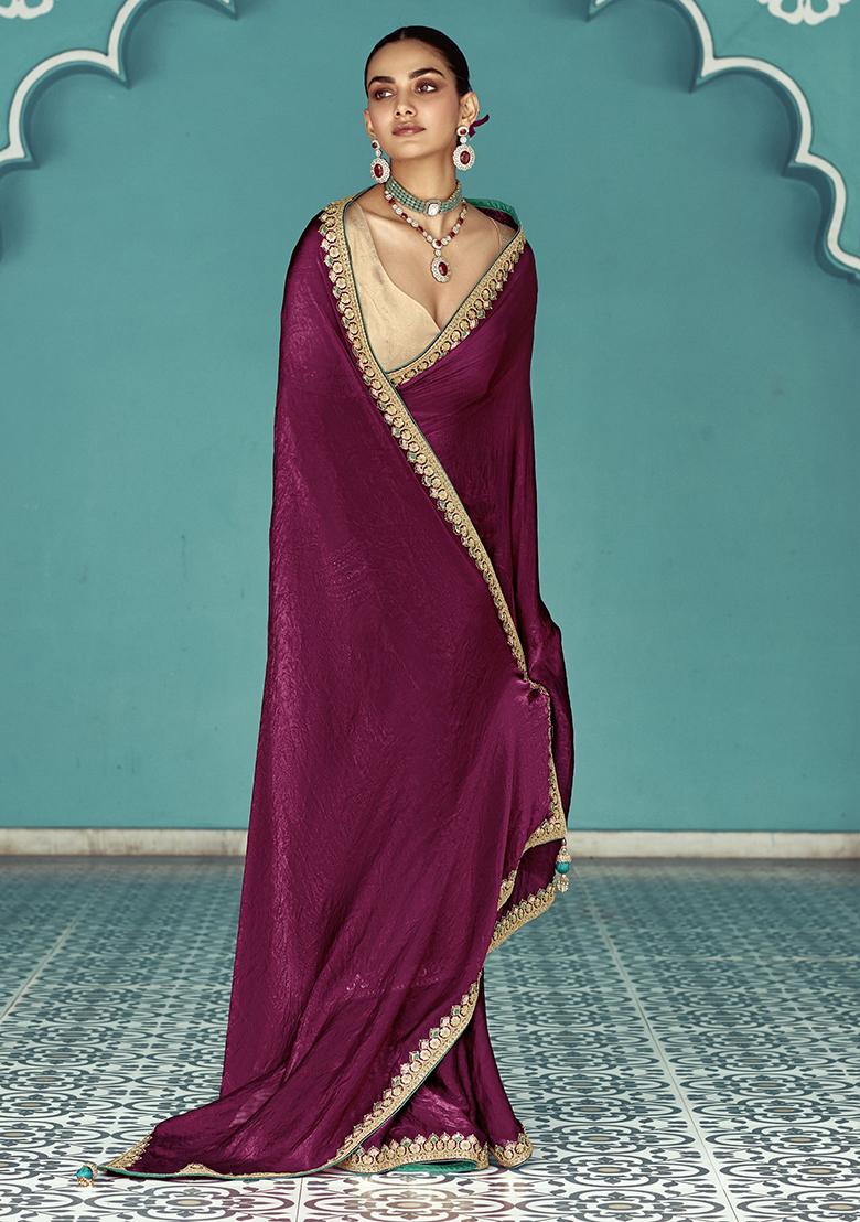 Purple Embroidered Tissue Silk Sarees