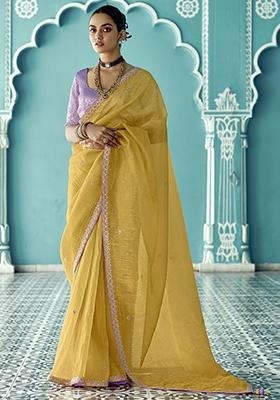 Yellow Embroidered Tissue Silk Sarees