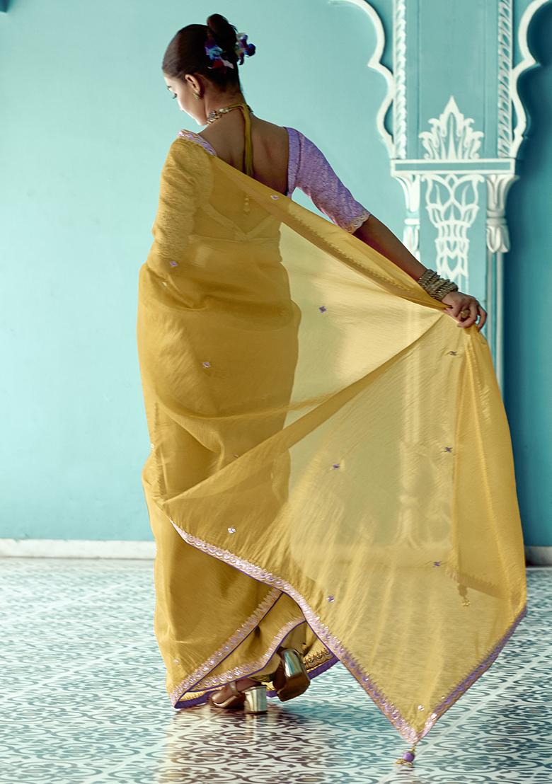 Yellow Embroidered Tissue Silk Sarees