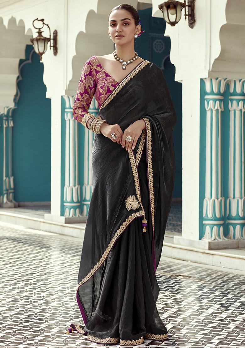 Black Embroidered Tissue Silk Sarees