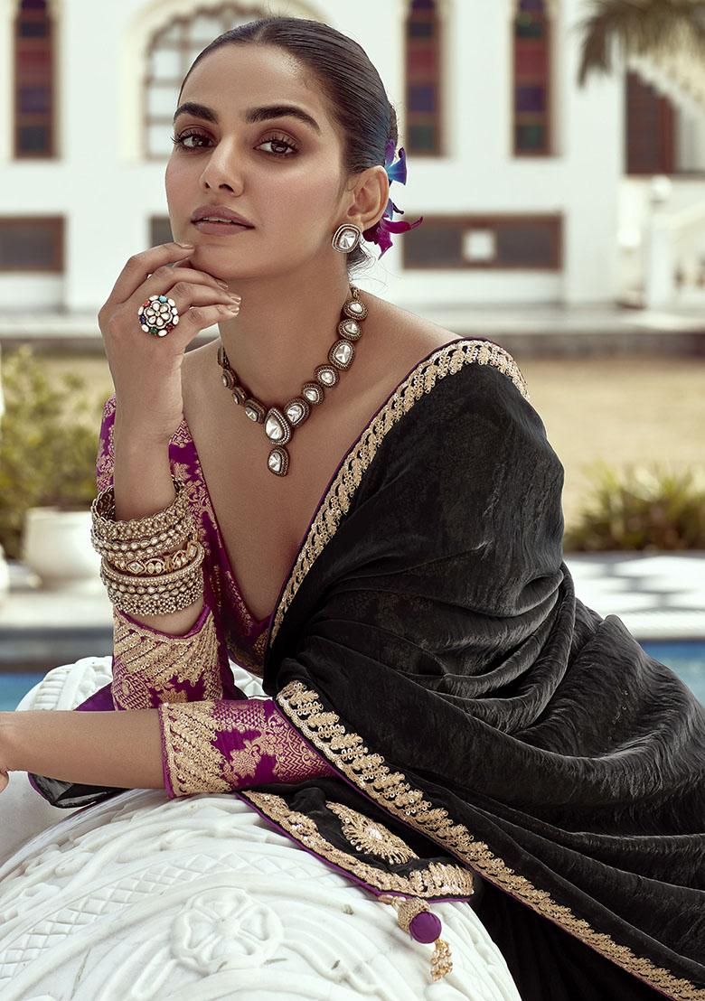 Black Embroidered Tissue Silk Sarees