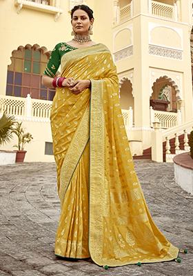 Yellow Zari Weaving Silk Sarees