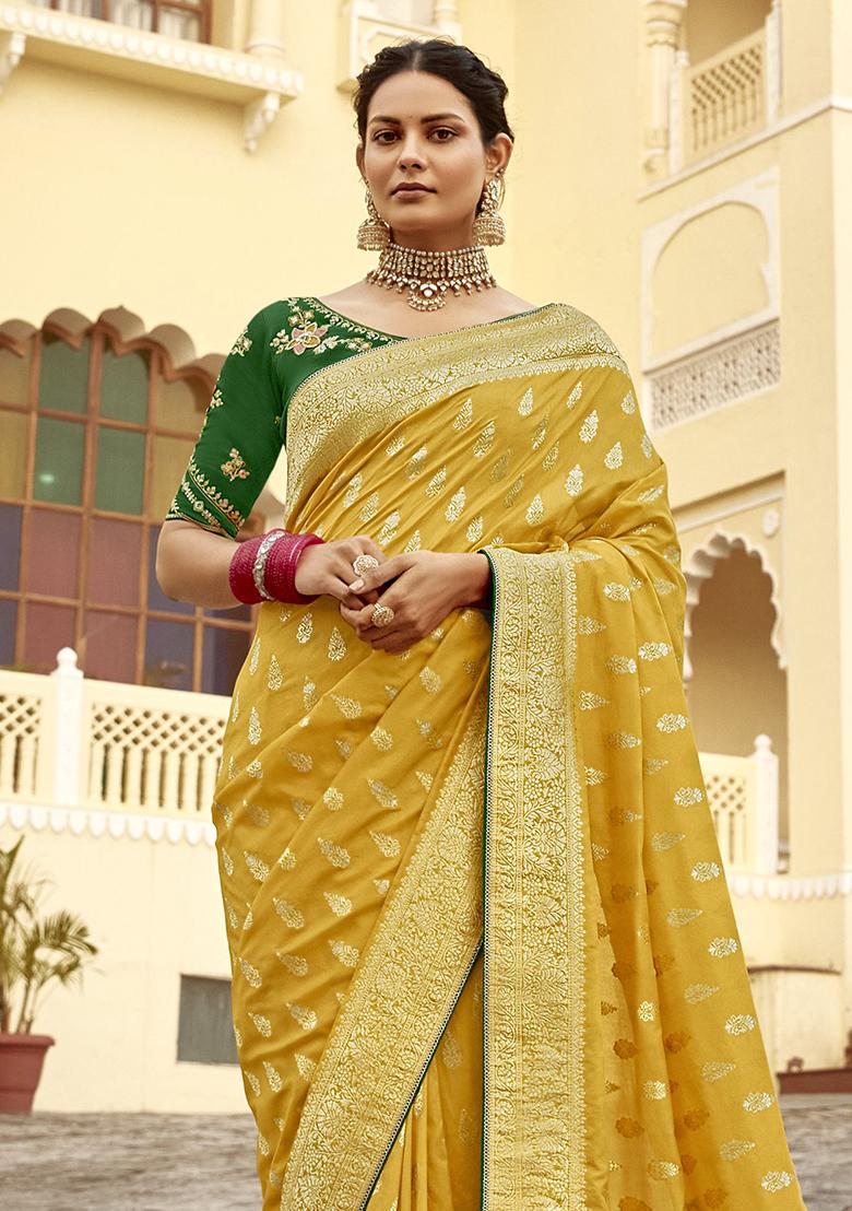 Yellow Zari Weaving Silk Sarees