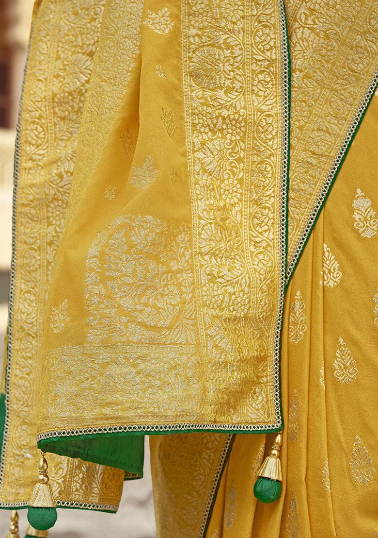 Yellow Zari Weaving Silk Sarees