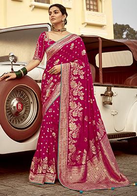 Pink Zari Weaving Silk Sarees