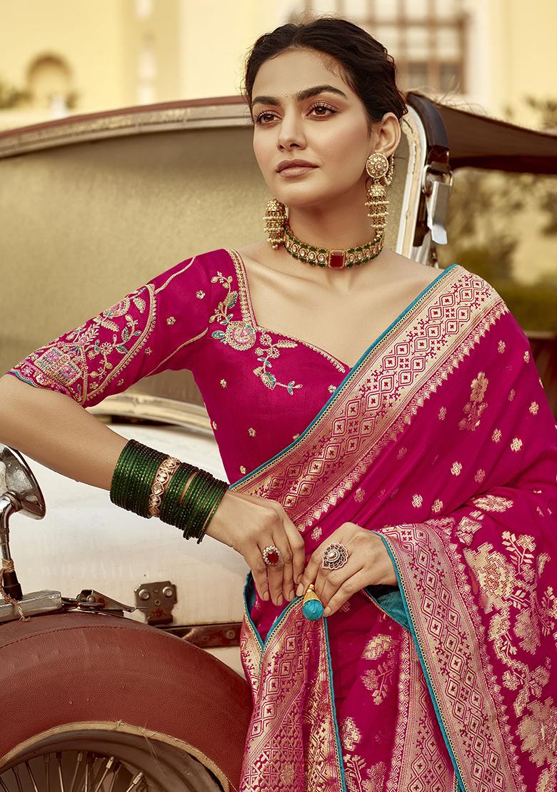 Pink Zari Weaving Silk Sarees