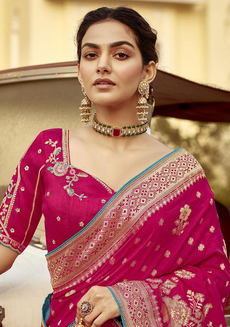 Pink Zari Weaving Silk Sarees