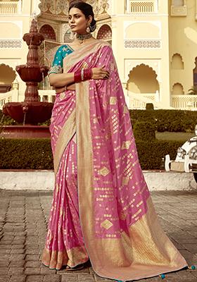 Pink Zari Weaving Silk Sarees