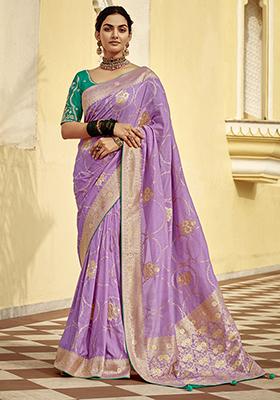 Lavender Zari Weaving Silk Sarees