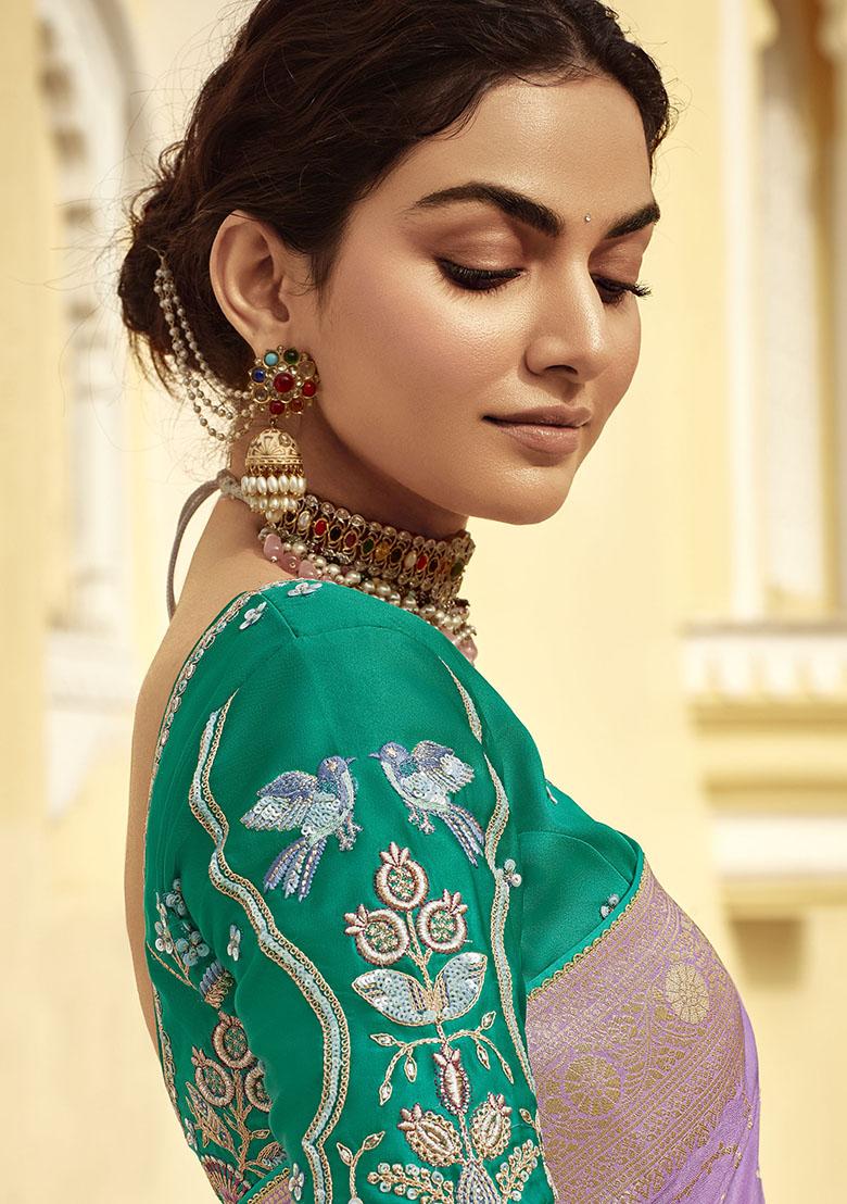 Lavender Zari Weaving Silk Sarees