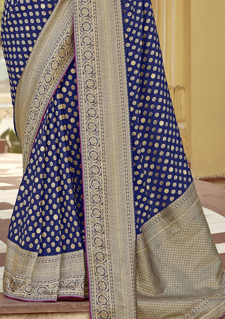 Navy Blue Zari Weaving Silk Sarees