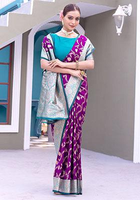 Purple Zari Weaving Banarasi Silk  Sarees