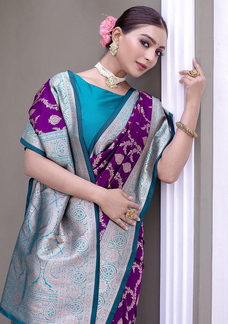 Purple Zari Weaving Banarasi Silk  Sarees