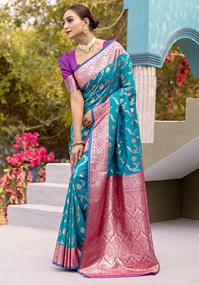 Sky Blue Zari Weaving Banarasi Silk  Sarees