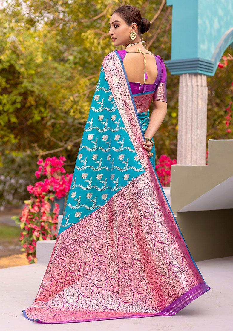 Sky Blue Zari Weaving Banarasi Silk  Sarees