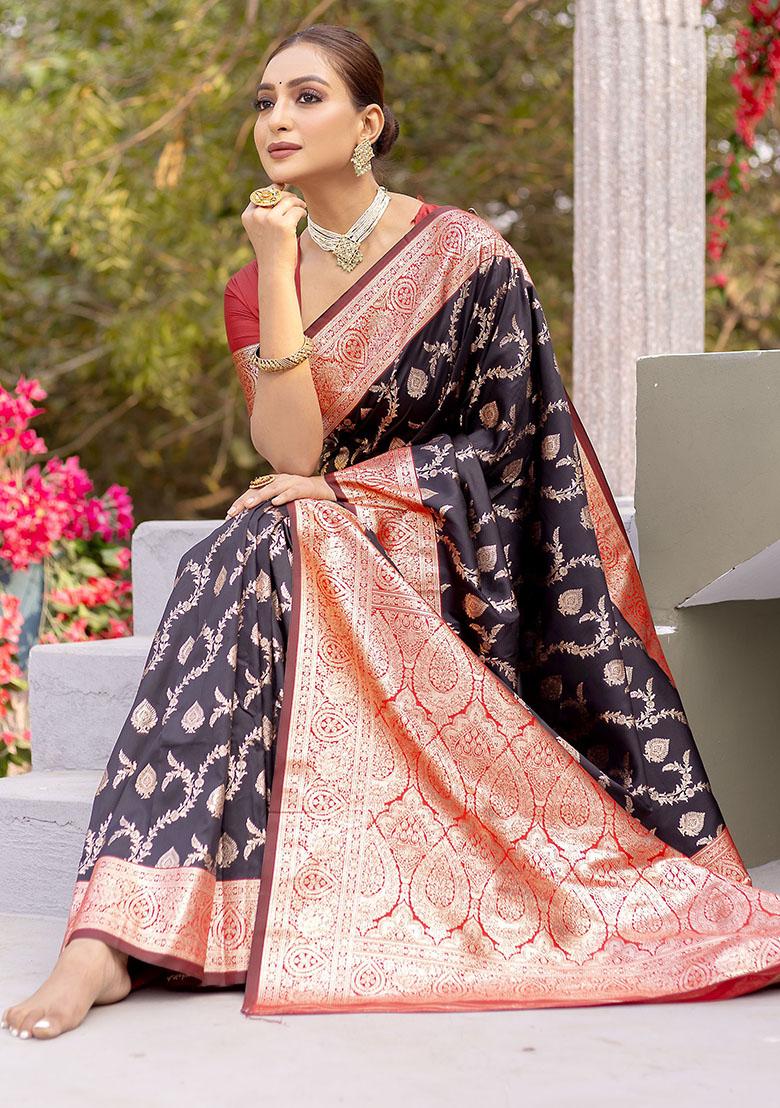 Black Zari Weaving Banarasi Silk  Sarees
