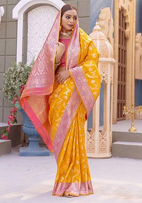 Yellow Zari Weaving Banarasi Silk  Sarees