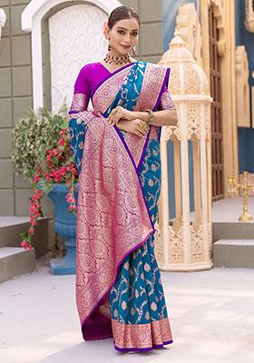 Blue Zari Weaving Banarasi Silk  Sarees