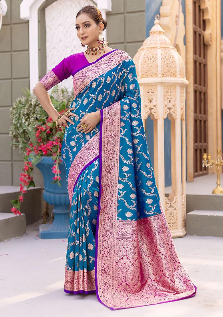 Blue Zari Weaving Banarasi Silk  Sarees