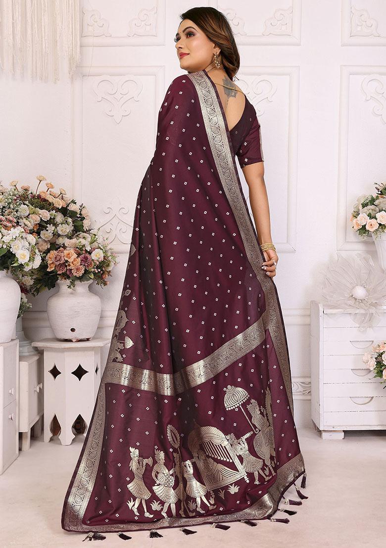 Brown Zari Weaving Silk Sarees
