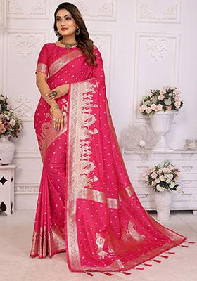 Pink Zari Weaving Silk Sarees